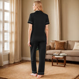 Spring And Summer Lady's Home Clothes Two Sets Of Short-Sleeved Top Trousers Button Pajamas Set Woman
