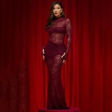 Spring And Summer New Fashion Round Collar Splicing Perspective Hollow Sexy Hot Girl Tight Dress Woman