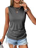 2025 Summer New Casual Solid Color Jacket Sleeveless Wrinkle Round Collar Vest Women's T-Shirt