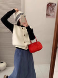 Ankola Red Folded Knitted Sweater Vest Vest For Women's Autumn And Winter Outside The Shoulder Loose Short Horse Clip Small Vest