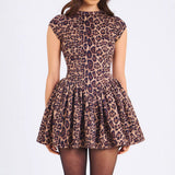 Women's Clothing 2025 Spring New Sexy Dew-Back Collar Slimming Leopard Print 100-Fold Dress