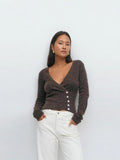 Autumn And Winter 2025 Gentle Lazy Wind Thin Waist V Collar Short Knitted Women's Sweater