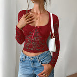 Dili 2025 Spring And Summer New Y2k Sexy Style Repair Hollow Long Sleeve Tie Lace Lace Top