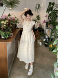 New Chinese Women's Short-Sleeved Broken Floral Dress Women's Summer High-End Temperament To Close The Waist Thin Gentle Style Long Skirt
