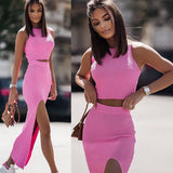 Women's Clothing 2025 Autumn New Solid-Colored Round-Neck Vest Open Umbilical Half-Dress Suit Woman