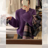 High-Grade Green Marinade Velvet Round Collar Sweater Women Autumn And Winter Soft Glutinous Milk Fufu Outside Wearing Horse Sea Hair Top Thick