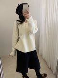 Design Sense Collar Half-Button Pure Color Doll Skirt Sweater Women's Autumn And Winter Loose Temperament Knitted Shirt Thick