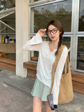 Spring And Autumn French Small Through The Wooden Ear V-Neck Long Sleeves Women Pure Thin Sunscreen Hoodie Loose T-Shirt High-End Feel Top