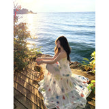 Summer Watercolor Hanging Dress Women 2025 Summer New Small Long Irregular Dress With Fishtail Skirt