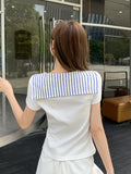 Korean White Academy Wind Navy Collar Shoulder Short-Sleeved T-Shirt Women's New Summer Fake Two-Piece Shawl Dress