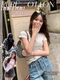Positive Shoulder Collar Short-Sleeved T-Shirt Women's Cotton Tightness In The Body Of The Half-Sleeved Gas Coat Bottom Summer 2025 New