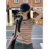 Round Collar Front Shoulder Short-Sleeved T-Shirt Girl Body Design Small Folds To The Waist Top Summer 2025 New