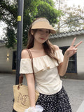 The Word Lotaf Side Of The Shoulder Design Short-Sleeved T-Shirt For Women's Summer New Folds To Collect Thin Niche Blouse