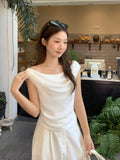 White Irregularly Short-Sleeved T-Shirt Girl 2026 Summer Super Look Ootd Repair Angle Shoulder Coat