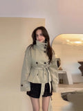 2025 Early Autumn Korean Tie With Double Buckle Short Wind Coat Short Wind Coat