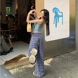 Tibetan Blue Languid Style Wide Leg Pants Women Summer Loose Thin Casual Pants