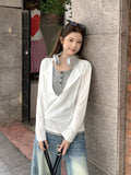 Fake Two Half-Neck Laziness With A Long-Sleeved T-Shirt Girl 2026 Autumn New Shoulder-Bottomed Shirt Top