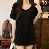 Summer New Cotton Short-Sleeved T-Shirt Women's White U-Collar Chic Loose Low-Neck Base Shirt Top