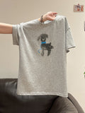 Printed Cartoon Puppy Gray Round Collar Is Shoulder Lanky Lanky Short-Sleeved T-Shirt Summer New Simple Clad Top