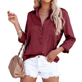2025 Spring Burst Acetic Satin Solid Color Long-Sleeved Business Women Shirt