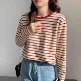Striped Long-Sleeved T-Shirt Women 2026 Spring And Autumn New Loose Cotton Green Thin Bottom Shirt Inside The Top