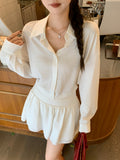 White POLO Collar Button Cool Long-Sleeved Shirt Women 2026 Autumn New High-End Folding Short Top