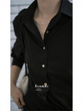 Spring And Summer New Black Gold Buckle Classic Shirt French Retro Fashion Long-Sleeved Top Female Senior Sense