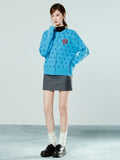 Vintage Blue Wave Dot Rounded Sweater Coat Women 2026 Autumn And Winter Languid Wind Thick Knitted Open Shirt Top