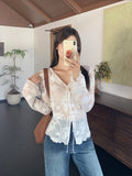 White Bow Tie V-Neck Long Sleeve With T-Shirt Women 2026 Autumn New Wooden Ear Bottom Shirt Top