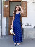 Beautiful Klein Blue Lattice Dress Women's Summer 2026 New Pure Sweet Spicy Wind Throwing Dress