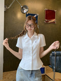 Summer Ootd Wears College Wind Bow Embroidered Polo Collar Short-Sleeved Shirt Women 2025 New Beautiful Top