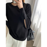 New T-Shirts For Women's Long Spliced Shirt Threaded Cotton Loose Long-Sleeved T-Shirt