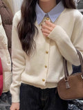 Grey Shirt Collar Splicing Fake Two Sweaters Girl Spring And Autumn Small ManÐÞ Wearing Knitted Open Shirt Collar Top