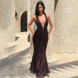 2025 Sexy Deep V-Dex-Back Hip Dress New Folded Tuxedo Fishtail Dress