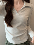 Pure Cotton POLO Collar Long-Sleeved T-Shirt Lady Spring And Autumn Dress Wears 2025 New Bottom Shirt Inside The High Sense Of Top