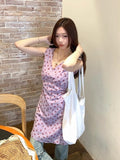 French Tea Break V Collar Purple Floral Vest Dress Women's Summer New Temperament Sleeveless A Word Holiday Skirt