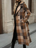 Women's New Autumn And Winter British Wind Coat Belt Coat With A Long Lattice Wind Coat