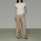 Irregular Neck-Upled White Shirt Women's Summer New Loose Design Sense Of Niche Temperament Laisier Top