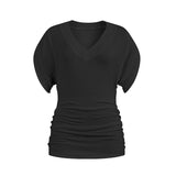 Summer Lazy Wind Loose V-Neck Blouse 2025 New Short-Sleeved T-Shirt Women's Bat Sleeve Shirt Ins