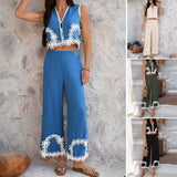 Dili 2025 Spring And Summer Leisure Holiday Wind Bomichian Geometric Trousers Suit Woman
