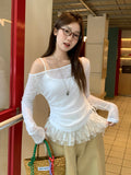 Korean Collared Long-Sleeved T-Shirt Girl Spring New Lace Spliced Under The Hem Wrinkled Thin Temperament Small Blouse