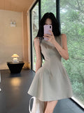 Small Sweet Short Dress Women's New Summer Waist Thin Design Solid Color Sleeveless Vest Temperament Dress