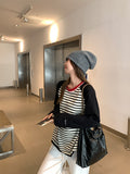 Black And White Striped Round-Neck Long-Sleeved T-Shirt Women In Autumn And Winter Lazy Relaxed Feeling Thin Coat