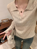 New Autumn And Winter Wearing V-Neck Knitted V-Neck Horn Long-Sleeved Bottom Shirt Inside The Slim Top Women's Clothing
