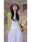 Summer Dopamine Green Ice Knitted Cardigan Women Summer Thin Loose Air Conditioning Long Sleeve Top