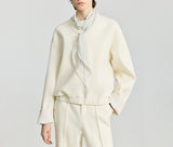 Winter Design Sense Stripe Fluttering Lead To Super Soft Plus Velvet Leisure Long Sleeves Long Sleeves Of White Sweater + Straight Through Pants Woman
