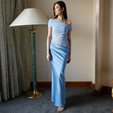 2025 Summer New Pure Wind Sexy Hot Girl Shoulder Dress Without Sleeve Half-Permeable Mesh Stitching Dress