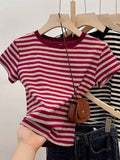 Vintage Port Windy Striped Striped Short-Sleeved T-Shirt Girl 2025 Summer New Slim Design Feeling