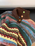 Spring And Autumn New Maillard Wearing Colorful Striped Collar Sweater Women's Autumn And Winter Lazy Knit Coat