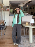 Green Round Collar Knitted Sweater Cardigan Women 2026 Early Autumn Atmosphere Wearing Loose Lazy Button Coat Top